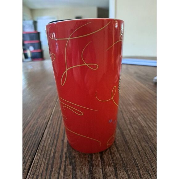 2020 Starbucks Fa La La La La Ceramic Holiday Christmas Coffee Mug Cup with Lid - Picture 2 of 6